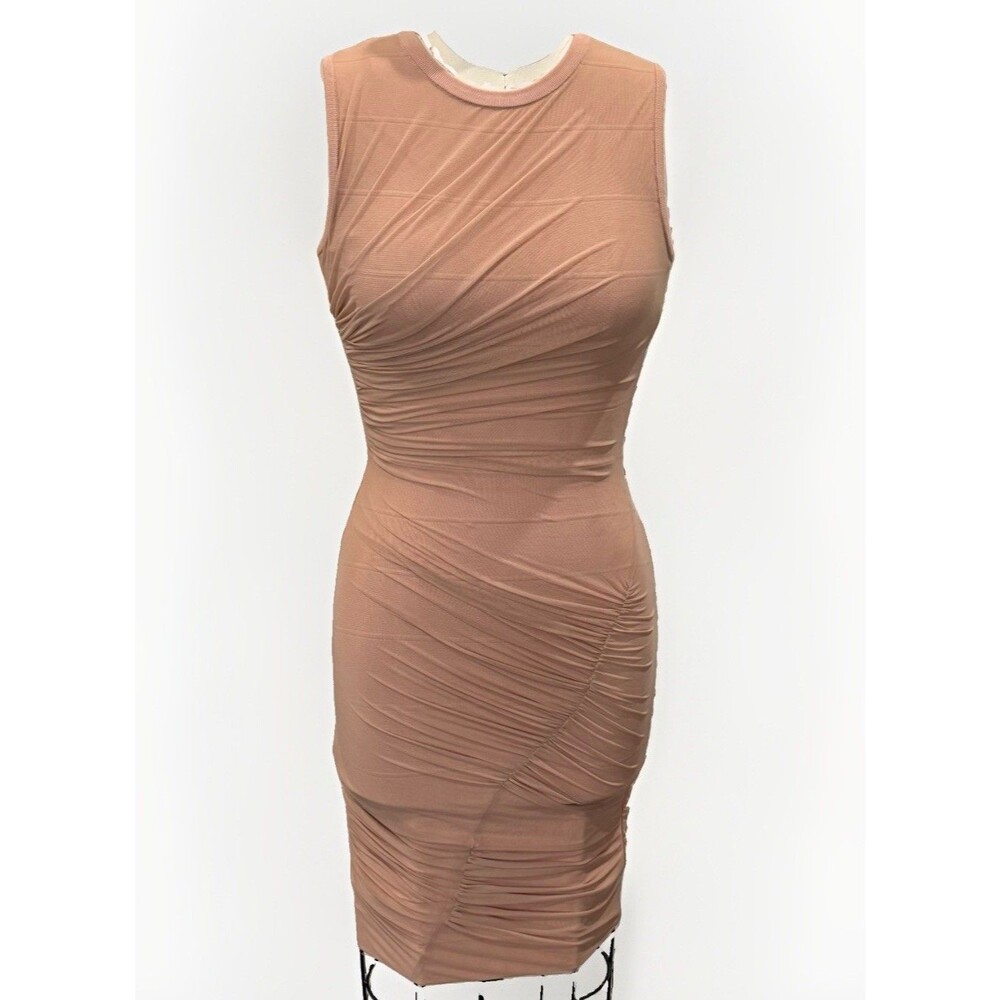 Herve Leger Nude Ruched Mini Dress Women Sz S Bandage Iconic Body Sculpting NWOT - Picture 3 of 16